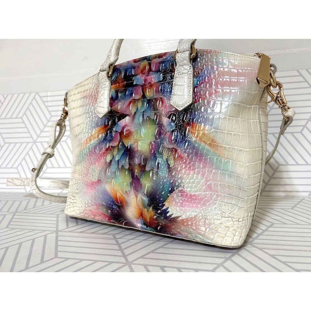 Brahmin Multicolor Croc-Embossed Leather Satchel in Cream and Rainbow - Picture 5 of 16